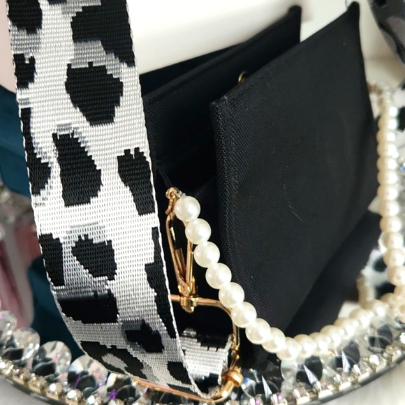 DIOR COSMETIC POUCH w PEARL CHAIN AND LEOPARD PRINT GUITAR STRAP - Picture 3 of 4
